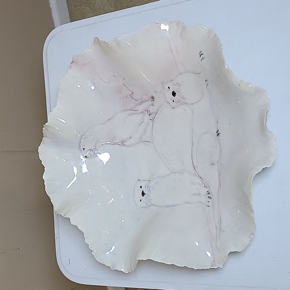 Otters At Rest Fine Rough Ridged Decorative Signed Bowl